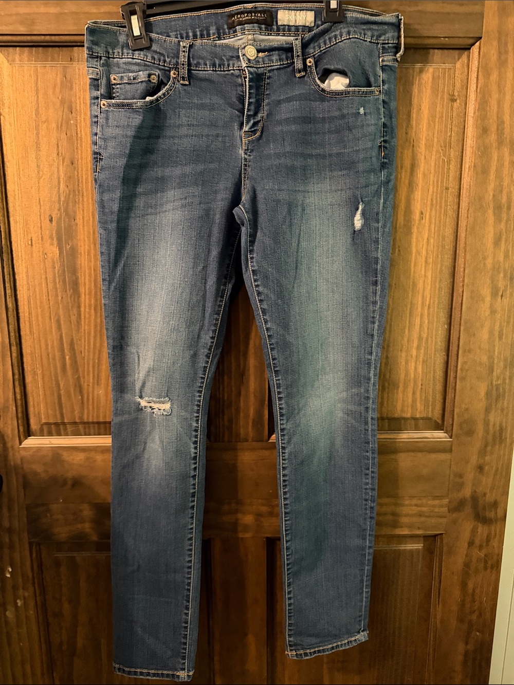 Aeropostale Women's Skinny Distressed Blue Jeans